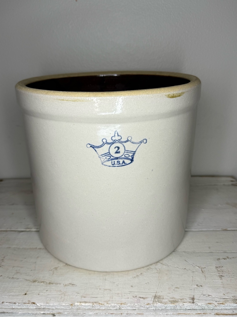 Vintage Robinson Ransbottom 2 Gallon Stoneware Crock – Blue Crown #2 Stamp Ohio